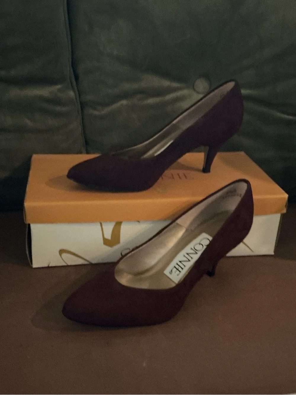 Connie Burgundy Pointed-Toe Kitten Heel Pumps